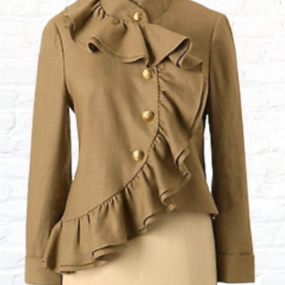 Anthropology ruffian mise en scene Elegant Tan Ruffle Jacket
